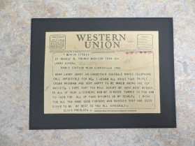 Elvis Presley telegram to Evansville radio jockey, Larry Aiken, 1957. This telegram is located in MSS 217, Larry Aiken collection.