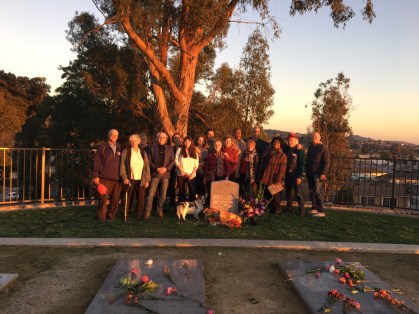 Remaining survivors from Jonestown for the 38th anniversary in 2016. The tombstone reads, "In memory of the victims of the Jonestown Massacre. November 18, 1978. Jonestown, Guyana. Guyana Emergency Relief Committee".