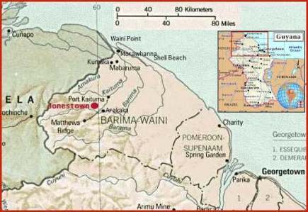 Map of Jonestown in Guyana