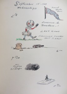 September 15, 1909. 2 PM. Pennant upside down. Evansville, 2, Terre Haute, 1. Last game. Evansville finished next to last. 7:50 P.M. Met Miss Eloise and Bill Scherffius.