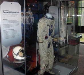 Display of NASA astronaut, Gus Grissom, of his space suit and helmet from Gemini 3 mission. n.d.