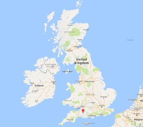 Google Maps showing the location of Sherborne in Southwest England, 2017. Source: Google Maps