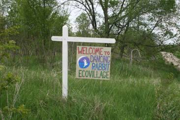 Sign at entrance to Dancing Rabbit in Scotland County, Mo., 2009. Source: University Archives and Special Collection (Donald E. Janzen collection, CS 662, 192dc-0002)