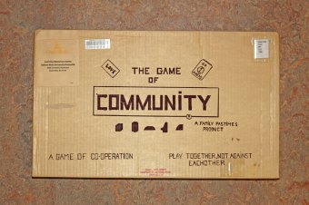 "The Game of Community" board game, 1972. The game is located in the Communal Studies Reading Room in RL 3024.