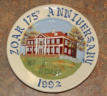 Commemorative 175th anniversary plate of the founding of Zoar, 1992. This item is located in the Communal Studies Reading Room in RL 3024.
