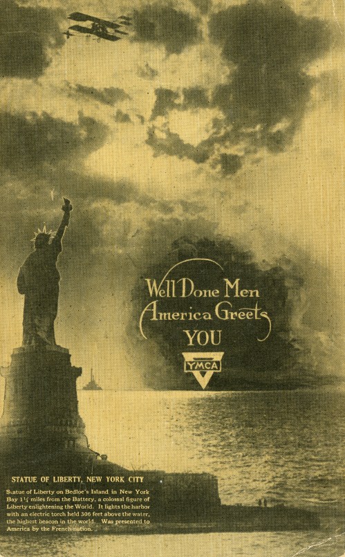 YMCA postcard welcoming returning American soldiers home, 1918. Source: Roy Kennedy collection, MSS 256-077.