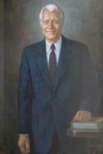 Oil on canvas portrait of former governor, Robert D. Orr, drawn by Lucian Lupinski, n.d. Source: in.gov/governorhistory/