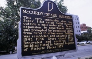 This very successful store was Sears' first retail outlet located outside a mail order city. Sears' expansion to department stores was prompted by population shifts from rural to urban areas. Building was remodeled and enlarged 1937, 1943, 1946. Store closed 1975. Renovated and restored 1991. Building listed in National Register of Historic Places 1979. Source: https://www.in.gov/history/markers/393.htm
