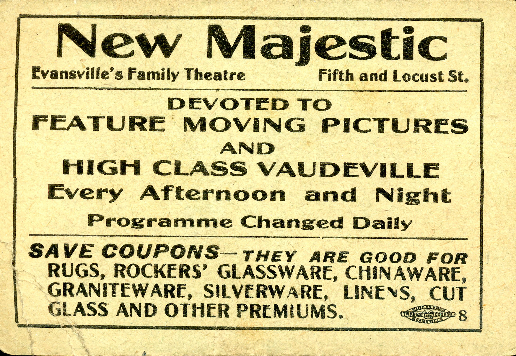 Ticket to the New Majestic Theatre, n.d. Source: Ken McCutchan, MSS 004-10-11.