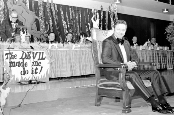 U.S. Senator listening to a speech by Vice President Hubert Humphrey in Evansville, IN, 1966. Source: Sonny Brown collection (MSS 228-1745).