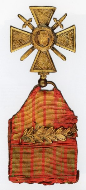 French Croix de Guerre awarded to Cher Ami. Source: National Museum of the U.S. Army. The Great War. U.S. Army artifacts. Washington, D.C: Center of Military History, United States Army, 2018. Special Collections, D503 .G74 2018.