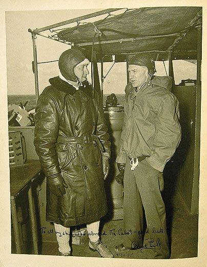 On the USS Cabot (with Captain Walton Smith): Pyle called carriers "ferocious." (National Museum of Naval Aviation). Source: https://www.airspacemag.com/history-of-flight/byline-ernie-pyle-76396157/