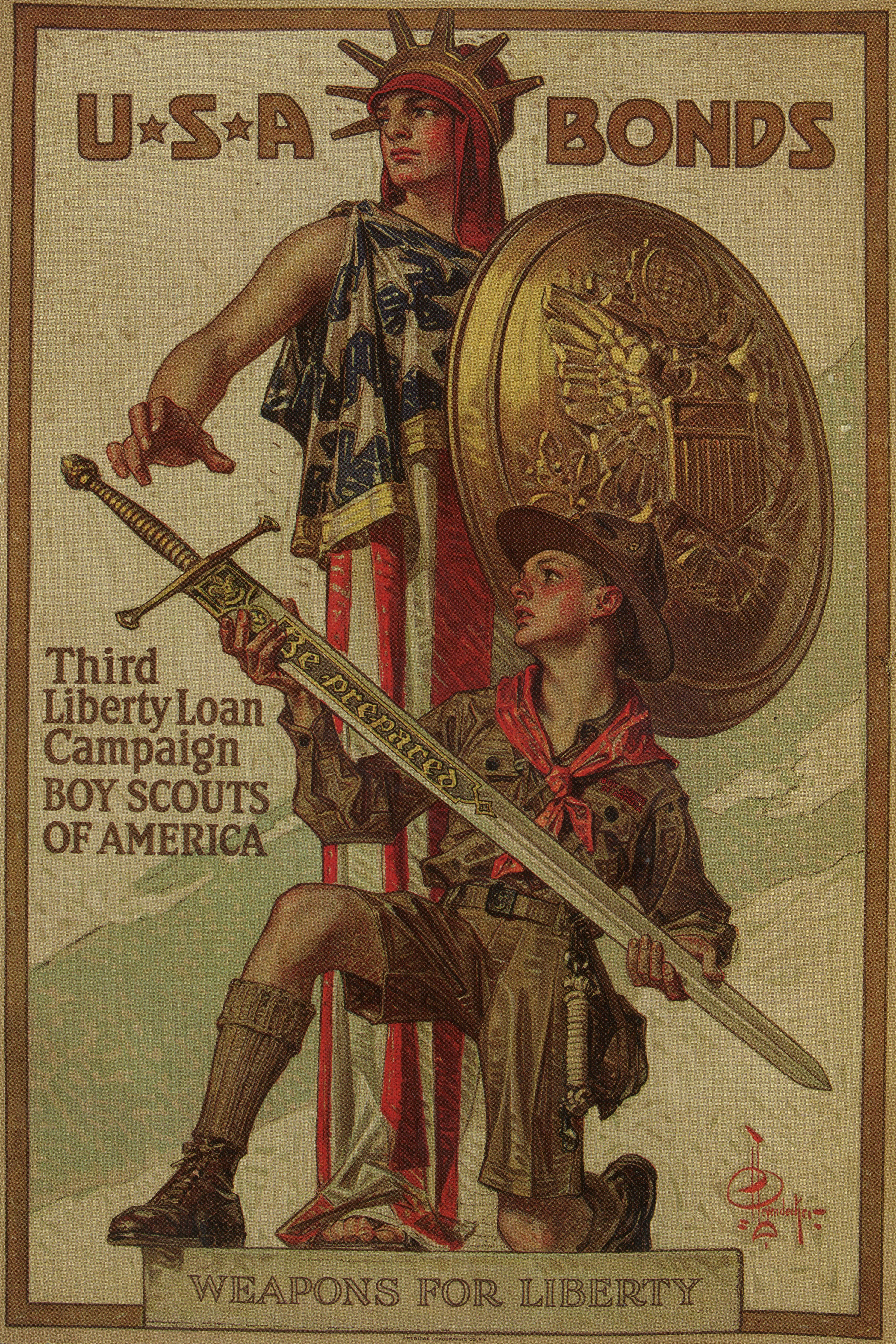 USA Bonds by Joseph Christian Leyendecker, 1918. Color lithograph on paper, 29 7/8" by 19 7/8".
