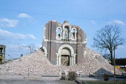 Assumption Catholic Church nearly totally razed, May 1965. Source: Schlamp-Meyer Family collection, MSS 157-2673.