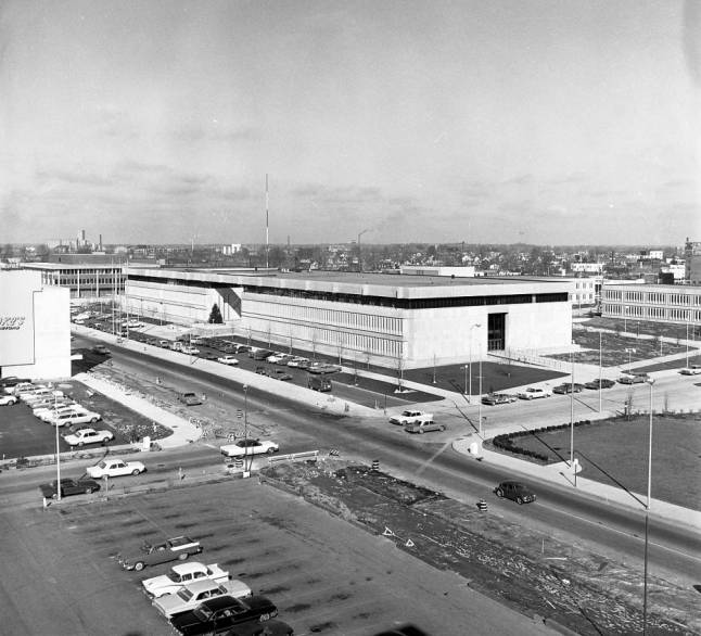 Overview of Civic Center Complex shortly after it opened. All city and county government officials, agencies, courts, school administration and originally a jail, are/were located here. Source: Sonny Brown Collection, MSS 228-0522.
