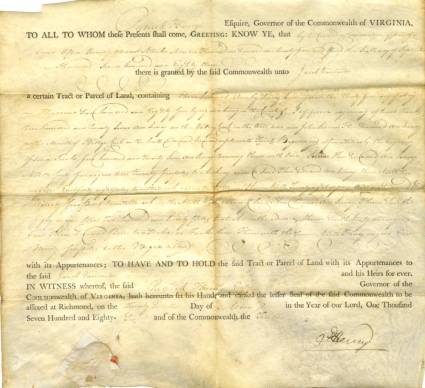 Patrick Henry 1786 Land Grant.
