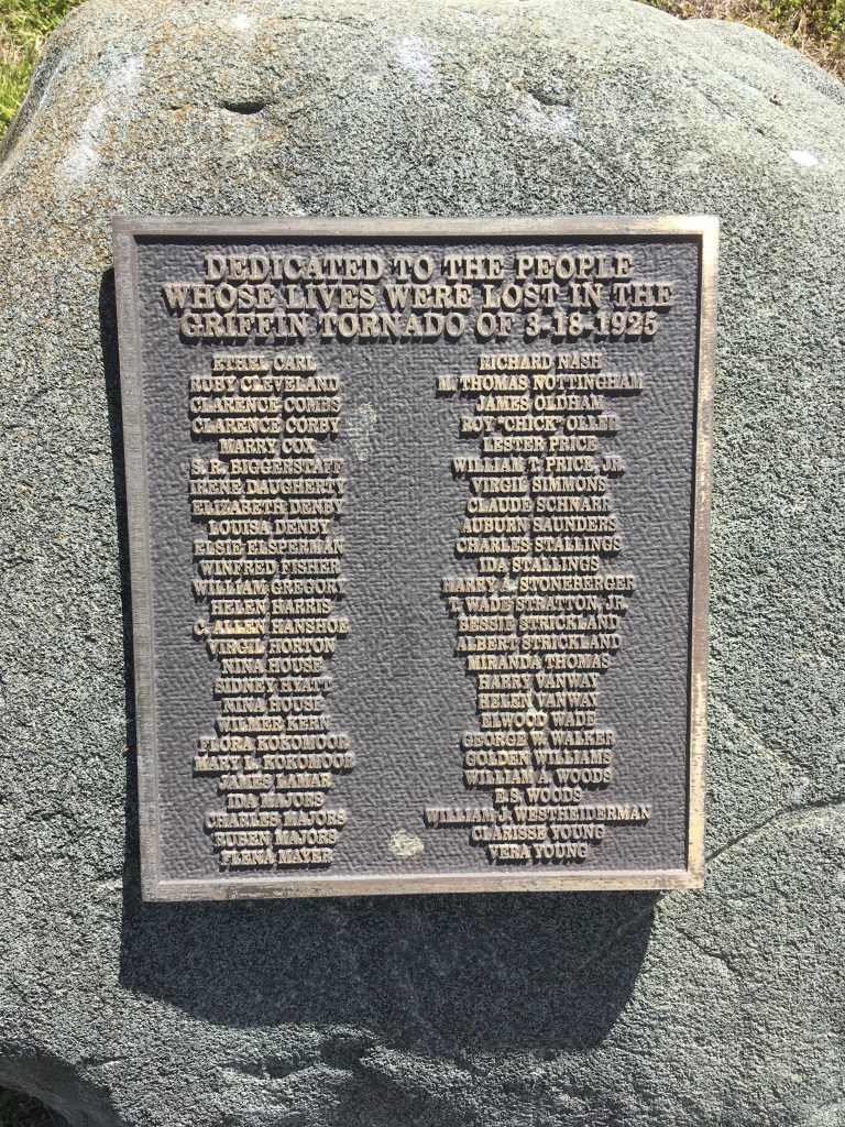 Memorial honoring the lives lost in Griffin, Indiana.
