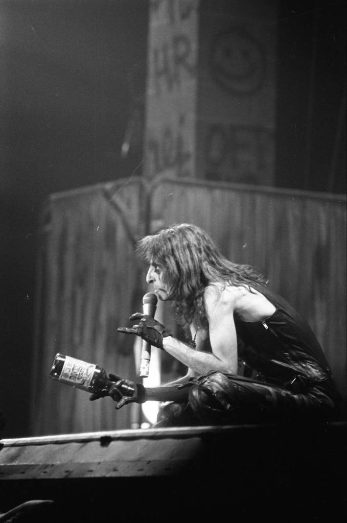 Alice Cooper on stage during his concert, 1979.