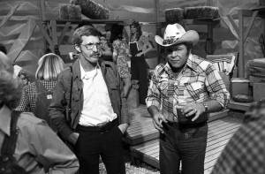 Sonny Brown and Roy Clark on the set of Hee Haw.