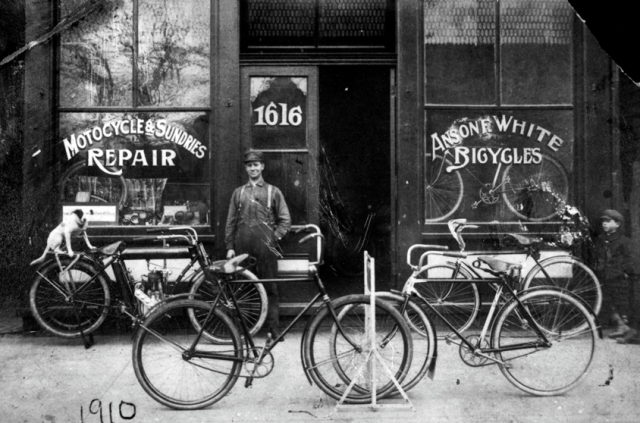 Man and dog on a bicycle
